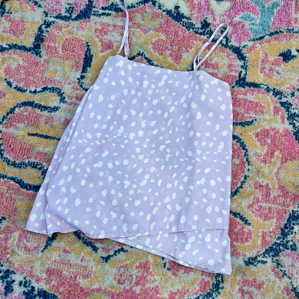 Pink Lily Asymmetrical Lavender Polka Dot Top